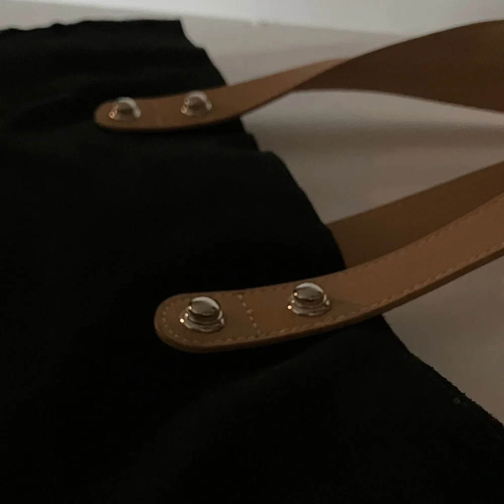 Steve Madden Black Tote with Silver Sparkle Stripe and‎ Tan Handles